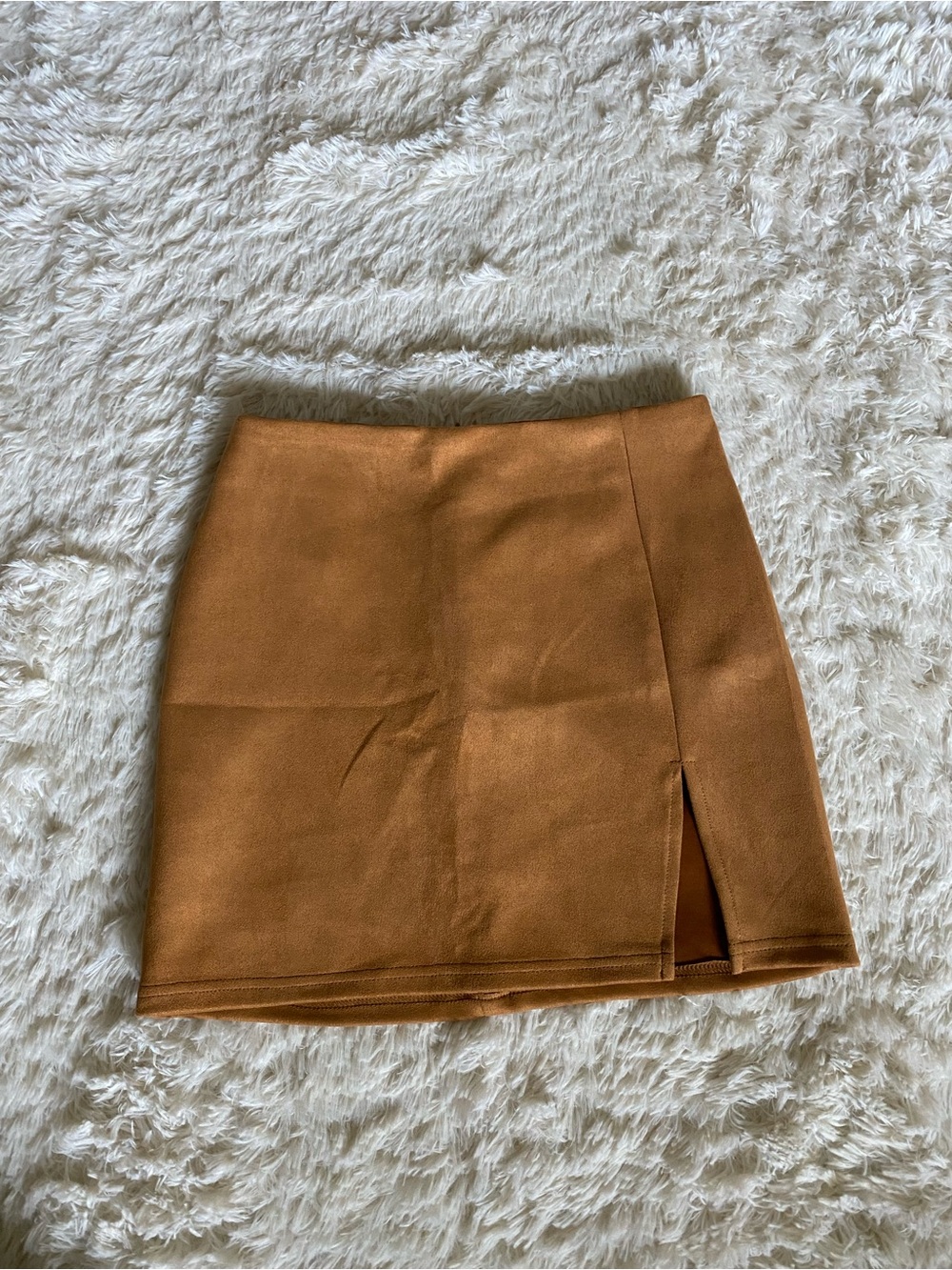 Women’s Faux Suede Mini Skirt – Caramel Brown